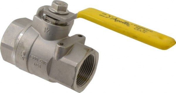 Apollo - 1-1/4" Pipe, Stainless Steel Standard Ball Valve - 2 Piece, Inline - One Way Flow, FNPT x FNPT Ends, Lever Handle, 1,500 WOG, 150 WSP - Exact Tooling