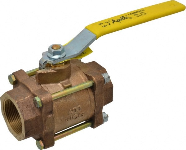 Apollo - 1-1/2" Pipe, Full Port, Bronze Standard Ball Valve - 3 Piece, Inline - One Way Flow, FNPT x FNPT Ends, Lever Handle, 600 WOG, 150 WSP - Exact Tooling