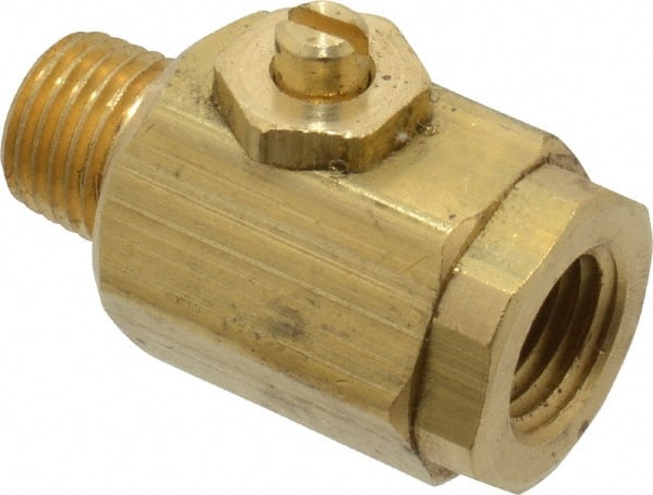 Apollo - 1/4" Pipe, MNPT x FNPT End Connections, Bronze, Inline, Two Way Flow, Instrumentation Ball Valve - 400 psi WOG Rating, Screw Slot Handle, Buna N Seal, PTFE Seat - Exact Tooling