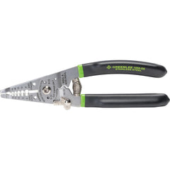 Greenlee - Wire & Cable Strippers; Type: Manual Fixed Hole Stripper/Cutter/Crimper w/ Spring and Lock ; Maximum Capacity: 14 AWG ; Minimum Wire Gage: 6 AWG ; Overall Length (Inch): 7-1/2 ; Wire Type: Solid & Stranded ; Handle Material: Stainless Steel w/ - Exact Tooling