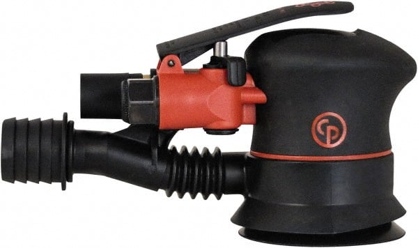 Chicago Pneumatic - 12,000 OPM, 16 CFM Air Consumption, 90 psi Air Pressure, Palm Air Orbital Sander - Round Pad, Hook & Loop Backing, 1/4" Inlet - Exact Tooling