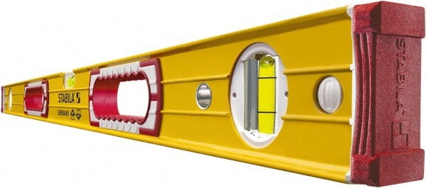 Stabila - Magnetic 48" Long 3 Vial Box Beam Level - Aluminum, Yellow, 2 Plumb & 1 Level Vials - Exact Tooling