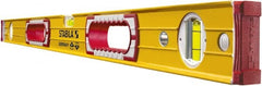 Stabila - 48" Long 3 Vial Box Beam Level - Aluminum, Yellow, 2 Plumb & 1 Level Vials - Exact Tooling