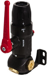 Transair - 7/8" ID, 25mm OD, Three Port Wall Bracket with Ball Valve - Plastic, 232 Max psi, 1/2 & 1/4 Female NPT, 3-15/16" Long - Exact Tooling