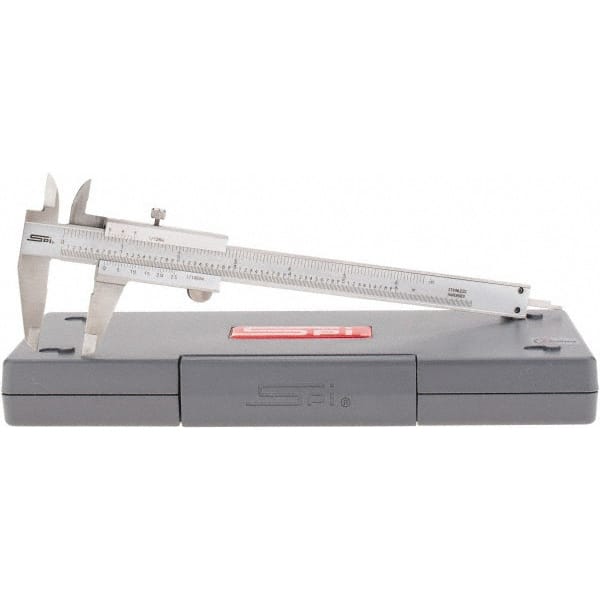 SPI - 0 to 6" Stainless Steel Vernier Caliper - 0.0010" Graduation, 40mm Jaw Depth, 0.001" Accuracy, Includes Depth Measurement Rod & Inside Diam Jaws, Includes NIST Traceability Certificate - Exact Tooling