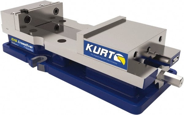 Kurt - 6" Jaw Width, 9" Jaw Opening Capacity, Horizontal Stationary Machine Vise - Manual Operation, 1 Station, 18.258" Long x 4" High x 1" Deep, 1.735" Jaw Height, 7,342 Lb Max Clamp Force, Ductile Iron - Exact Tooling