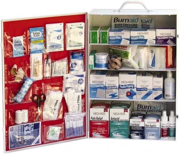 Medique - 1,145 Piece, 200 Person, Industrial First Aid Kit - 15" Wide x 5-1/2" Deep x 22" High, Metal Cabinet - Exact Tooling