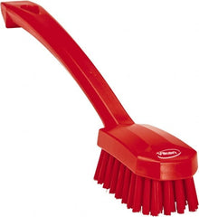 Vikan - 0.8" Bristle Length, Polyester Food Service Brush - 3" Long x 1.6" Wide Head, 10.2" OAL, Ergonomic Handle, Red, Polypropylene Block - Exact Tooling