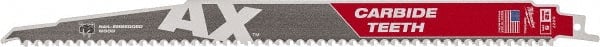 Milwaukee Tool - 12" Long x 1" Thick, Bi-Metal Reciprocating Saw Blade - Tapered Profile, 5 TPI, Toothed Edge, Universal Shank - Exact Tooling