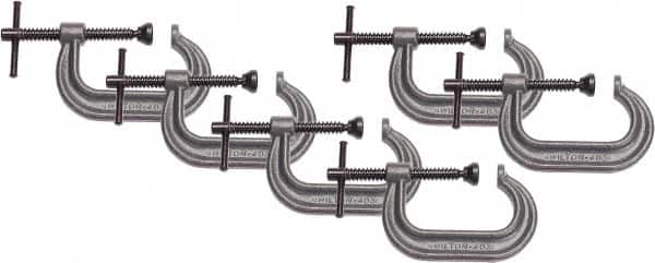 Wilton - Regular-Duty 4-1/4" Max Opening, 3-1/4" Throat Depth, Forged Steel Standard C-Clamp - 6,200 Lb Capacity, 0" Min Opening, Deep Throat - Exact Tooling