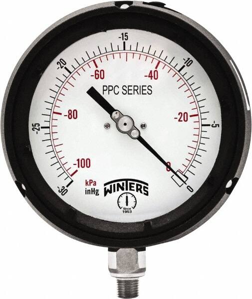 Winters - 4-1/2" Dial, 1/4 Thread, 30-0 Hg VAC Scale Range, Pressure Gauge - Bottom Connection Mount, Accurate to ±0.5% of Scale - Exact Tooling