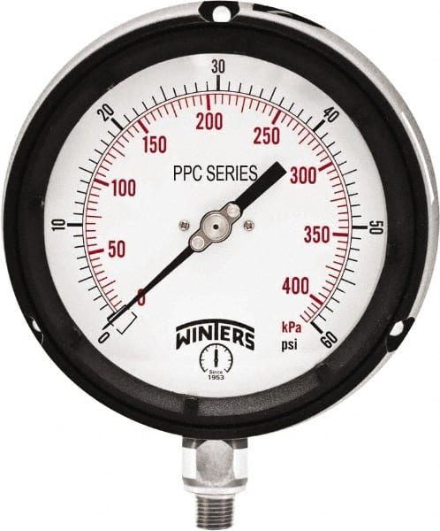 Winters - 4-1/2" Dial, 1/4 Thread, 0-60 Scale Range, Pressure Gauge - Bottom Connection Mount, Accurate to ±0.5% of Scale - Exact Tooling