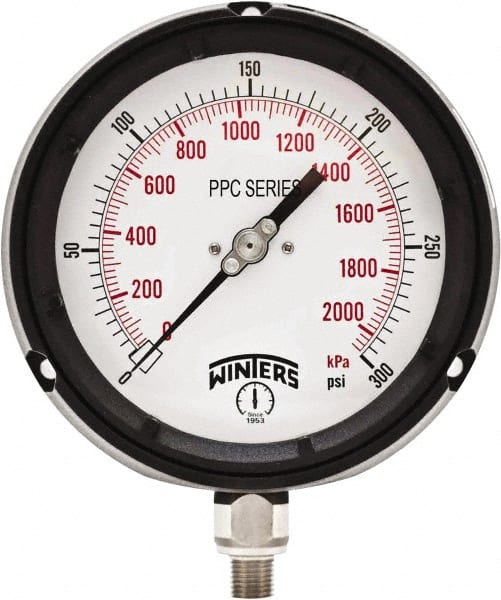 Winters - 4-1/2" Dial, 1/4 Thread, 0-300 Scale Range, Pressure Gauge - Bottom Connection Mount, Accurate to ±0.5% of Scale - Exact Tooling