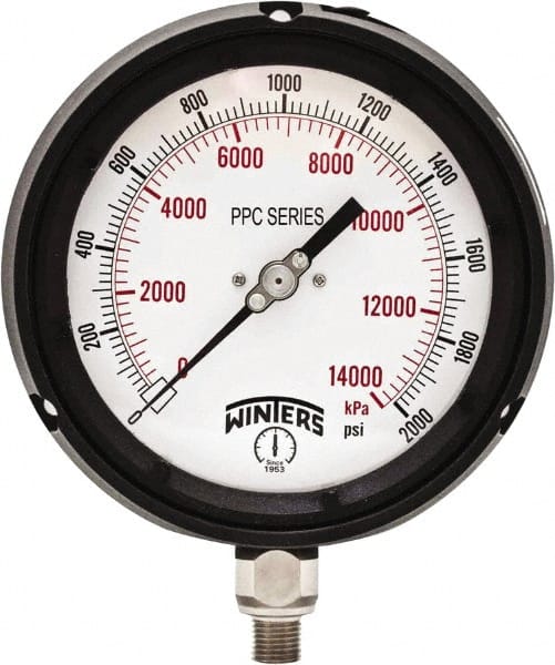 Winters - 4-1/2" Dial, 1/4 Thread, 0-2,000 Scale Range, Pressure Gauge - Bottom Connection Mount, Accurate to ±0.5% of Scale - Exact Tooling
