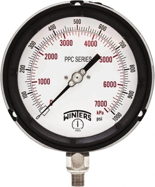 Winters - 4-1/2" Dial, 1/4 Thread, 0-1,000 Scale Range, Pressure Gauge - Bottom Connection Mount, Accurate to ±0.5% of Scale - Exact Tooling