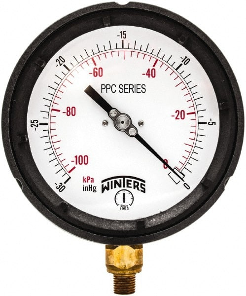 Winters - 4-1/2" Dial, 1/4 Thread, 30-0 Hg VAC Scale Range, Pressure Gauge - Bottom Connection Mount, Accurate to ±0.5% of Scale - Exact Tooling