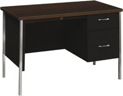 Hon - Woodgrain Laminate Right Pedestal Desk with Center Drawer - 45-1/4" Wide x 24" Deep x 29-1/2" High, Mocha/Black - Exact Tooling