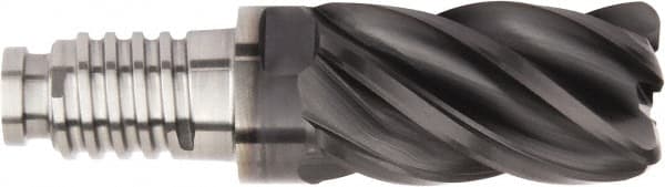 Kennametal - 1" Diam, 1-1/2" LOC, 5 Flute, 1/4" Corner Radius End Mill Head - Solid Carbide, AlTiN Finish, Duo-Lock 25 Connection, Spiral Flute, 37 & 39° Helix - Exact Tooling