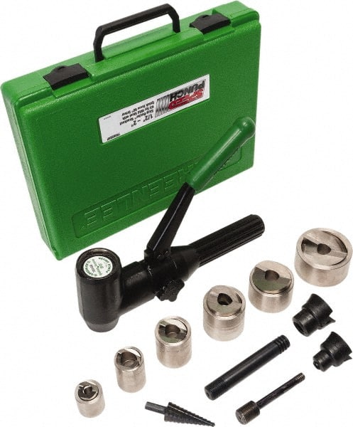 Greenlee - 19 Piece, .885 to 2.416" Punch Hole Diam, Hydraulic Knockout Set - Round Punch, 10 Gage Steel - Exact Tooling