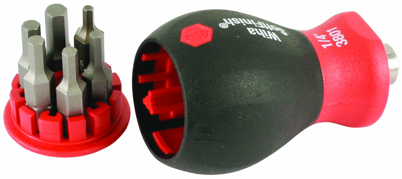 6 Piece - 3/32; 7/64; 1/8; 9/64; 5/32; 3/16" Bits - Stubby SoftFinish® Grip Bit Holder Set Inch Hex - Exact Tooling