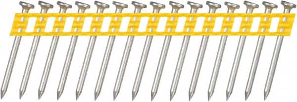 DeWALT - 13 Gauge 0.102" Shank Diam 1-1/2" Long Concrete Nails for Power Nailers - Steel, Zinc Finish, Smooth Shank, Angled Stick Plastic Collation, Round Head - Exact Tooling