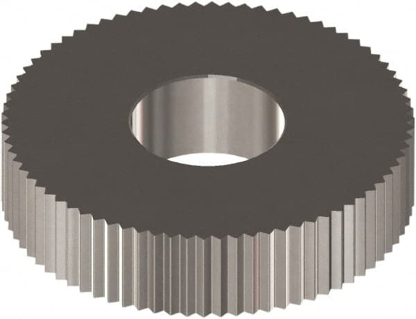 Made in USA - 0.571" Diam, 90° Tooth Angle, Standard (Shape), Cut Type Cobalt Straight Knurl Wheel - 0.118" Face Width, 0.197" Hole, Circular Pitch, 0° Helix, Bright Finish, Series CB - Exact Tooling