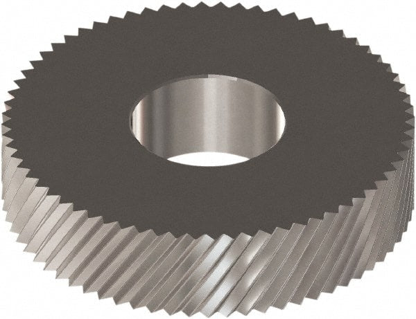 Made in USA - 0.846" Diam, 90° Tooth Angle, Standard (Shape), Cut Type Cobalt Right-Hand Diagonal Knurl Wheel - 0.197" Face Width, 0.315" Hole, Circular Pitch, 30° Helix, Bright Finish, Series CC - Exact Tooling