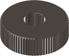 Made in USA - 3/4" Diam, 90° Tooth Angle, 20 TPI, Beveled Face, Form Type Cobalt Straight Knurl Wheel - 3/8" Face Width, 1/4" Hole, Circular Pitch, 0° Helix, Ferritic Nitrocarburizing Finish, Series KP - Exact Tooling