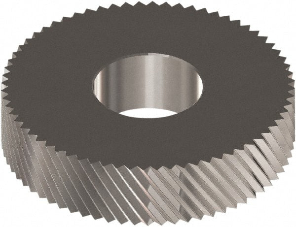 Made in USA - 0.846" Diam, 90° Tooth Angle, Standard (Shape), Cut Type Cobalt Left-Hand Diagonal Knurl Wheel - 0.197" Face Width, 0.315" Hole, Circular Pitch, 30° Helix, Bright Finish, Series CC - Exact Tooling