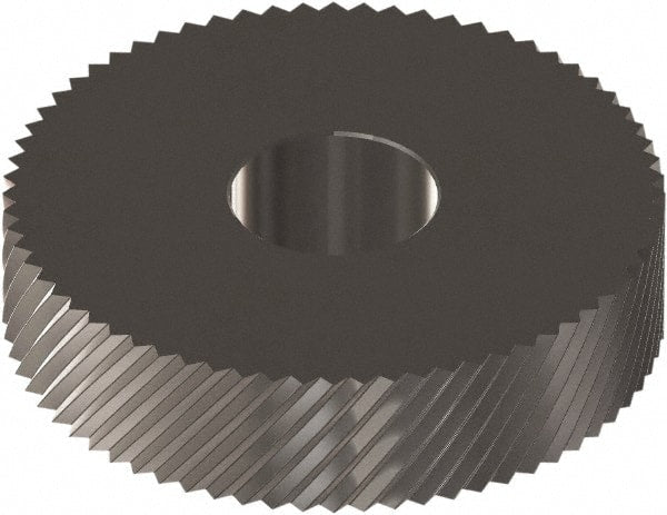 Made in USA - 1" Diam, 90° Tooth Angle, 12 TPI, Standard (Shape), Form Type Cobalt Right-Hand Diagonal Knurl Wheel - 0.236" Face Width, 5/16" Hole, Circular Pitch, 30° Helix, Ferritic Nitrocarburizing Finish, Series OS - Exact Tooling