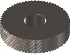 Made in USA - 1" Diam, 90° Tooth Angle, 14 TPI, Standard (Shape), Form Type Cobalt Right-Hand Diagonal Knurl Wheel - 0.236" Face Width, 5/16" Hole, Circular Pitch, 30° Helix, Ferritic Nitrocarburizing Finish, Series OS - Exact Tooling