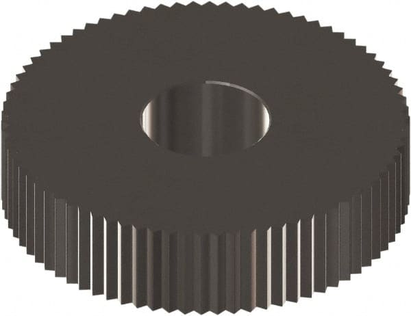 Made in USA - 1" Diam, 90° Tooth Angle, 20 TPI, Standard (Shape), Form Type Cobalt Straight Knurl Wheel - 0.236" Face Width, 5/16" Hole, Circular Pitch, 0° Helix, Ferritic Nitrocarburizing Finish, Series OS - Exact Tooling