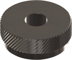 Made in USA - 1" Diam, 90° Tooth Angle, 14 TPI, Beveled Face, Form Type Cobalt Right-Hand Diagonal Knurl Wheel - 3/8" Face Width, 5/16" Hole, Circular Pitch, 30° Helix, Ferritic Nitrocarburizing Finish, Series OU - Exact Tooling