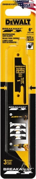DeWALT - 6" Long x 1" Thick, Bi-Metal Reciprocating Saw Blade - Straight Profile, 14 to 18 TPI, Toothed Edge, Tang Shank - Exact Tooling