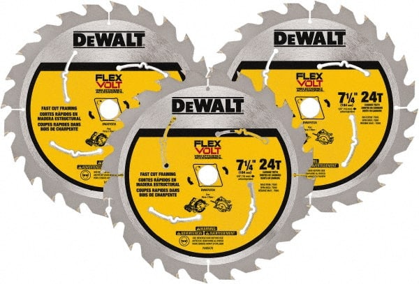 DeWALT - 7-1/4" Diam, 15.88mm Arbor Hole Diam, 24 Tooth Wet & Dry Cut Saw Blade - Steel, Smooth Action, Standard Round Arbor - Exact Tooling