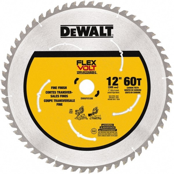 DeWALT - 12" Diam, 1" Arbor Hole Diam, 60 Tooth Wet & Dry Cut Saw Blade - Steel, Smooth Action, Standard Round Arbor - Exact Tooling