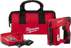Milwaukee Tool - Battery Crown Stapler - 3/8" Staples, Red & Black - Exact Tooling