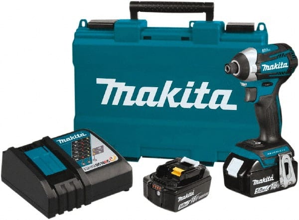 Makita - 18 Volt, 1/4" Drive, 1,550 In/Lb Torque, Cordless Impact Driver - Pistol Grip Handle, 3600 RPM, 2 Lithium-Ion Batteries Included - Exact Tooling