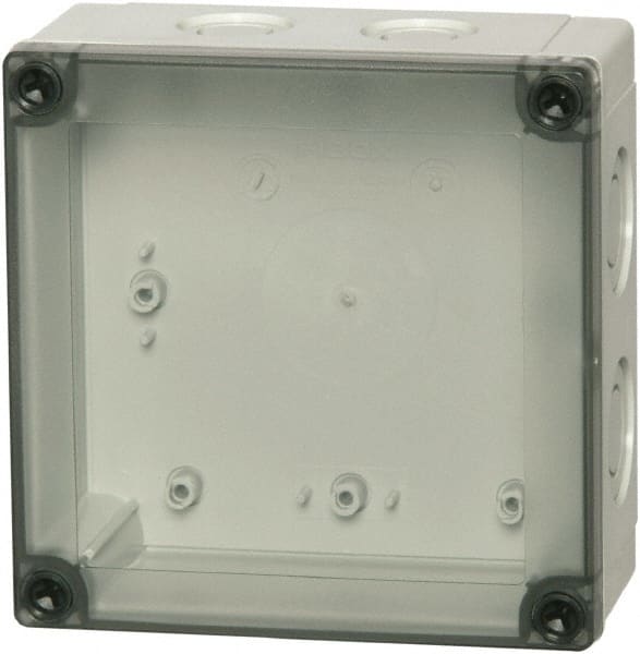 Fibox - Polycarbonate Standard Enclosure Screw Flat Cover - NEMA 1, 4, 4X, 6, 12, 13, 7.09" Wide x 7.09" High x 5.91" Deep - Exact Tooling