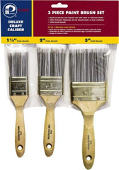 Premier Paint Roller - 1-1/2, 2 & 3" Flat Polyester General Purpose Paint Brush Set - 2-1/4 & 2-1/2 & 3" Bristle Length, 6 & 6-1/2" Wood Beavertail Handle - Exact Tooling