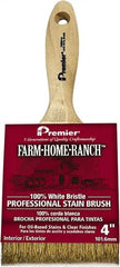 Premier Paint Roller - 4" Flat White China Bristle Stainer Brush - 2-5/8" Bristle Length, 6" Wood Beavertail Handle - Exact Tooling