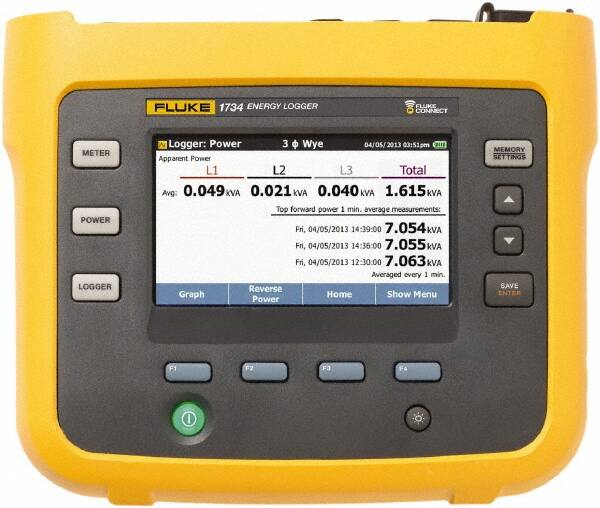 Fluke - 3 Phase, 1,000 VAC, 0.20 to 6,000 Amp Capability, 3.5 to 42.5 Hz Calibration, LCD Display Power Meter - 0.5 Current Accuracy, 0.5 Voltage Accuracy - Exact Tooling