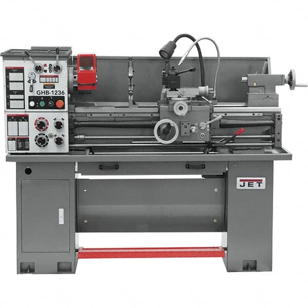 Jet - 12" Swing, 33" Between Centers, 230 Volt, Single Phase Bench Lathe - 5MT Taper, 2 hp, 75 to 1,400 RPM, 1-9/16" Bore Diam, 30" Deep x 58" High x 66" Long - Exact Tooling
