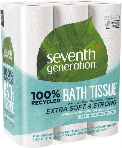 Seventh Generation - 960' Roll Length x 4" Sheet Width, Standard Roll Toilet Tissue - 240 Sheets per Roll, 2 Ply, White, Recycled Fiber - Exact Tooling