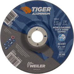Weiler - 6" 30 Grit Aluminum Oxide/Silicon Carbide Blend Cutoff Wheel - 1/8" Thick, 7/8" Arbor, 10,200 Max RPM, Use with Angle Grinders - Exact Tooling