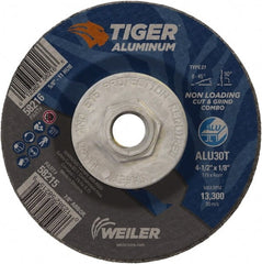 Weiler - 4-1/2" 30 Grit Aluminum Oxide/Silicon Carbide Blend Cutoff Wheel - 1/8" Thick, 5/8-11 Arbor, 13,300 Max RPM, Use with Angle Grinders - Exact Tooling