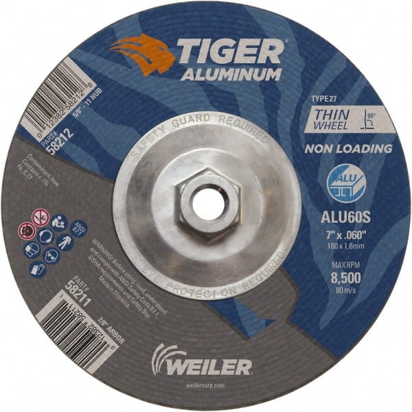 Weiler - 7" 60 Grit Aluminum Oxide/Silicon Carbide Blend Cutoff Wheel - 0.06" Thick, 5/8-11 Arbor, 8,500 Max RPM, Use with Angle Grinders - Exact Tooling