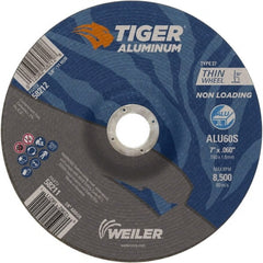 Weiler - 7" 60 Grit Aluminum Oxide/Silicon Carbide Blend Cutoff Wheel - 0.06" Thick, 7/8" Arbor, 8,500 Max RPM, Use with Angle Grinders - Exact Tooling