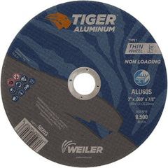 Weiler - 7" 60 Grit Aluminum Oxide/Silicon Carbide Blend Cutoff Wheel - 0.06" Thick, 7/8" Arbor, 8,500 Max RPM, Use with Angle Grinders - Exact Tooling