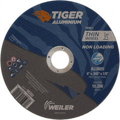 Weiler - 6" 60 Grit Aluminum Oxide/Silicon Carbide Blend Cutoff Wheel - 0.045" Thick, 7/8" Arbor, 10,200 Max RPM, Use with Angle Grinders - Exact Tooling